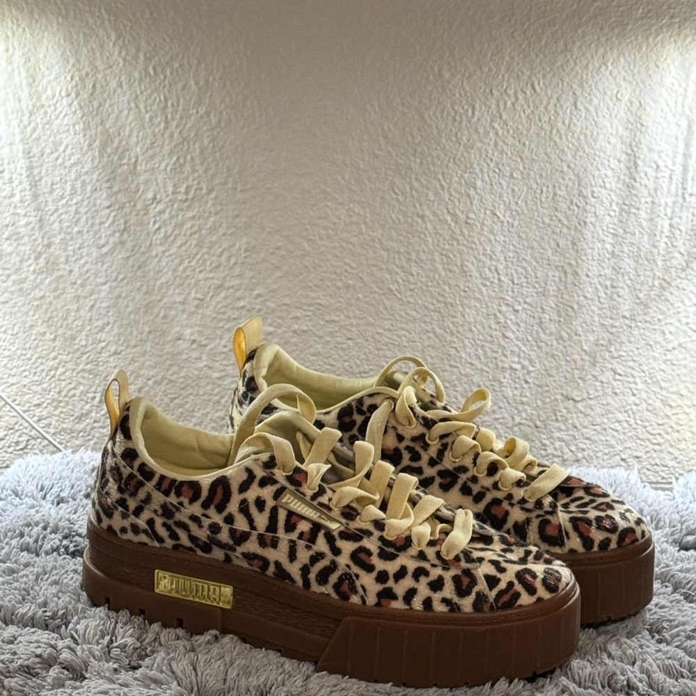 Puma Leopard Print Sneakers with Brown Soles